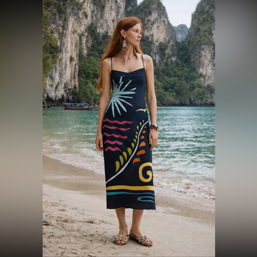 Linen Cala de la Cruz Anthropologie NWT Paloma
Sleeveless  Midi Dress size S.